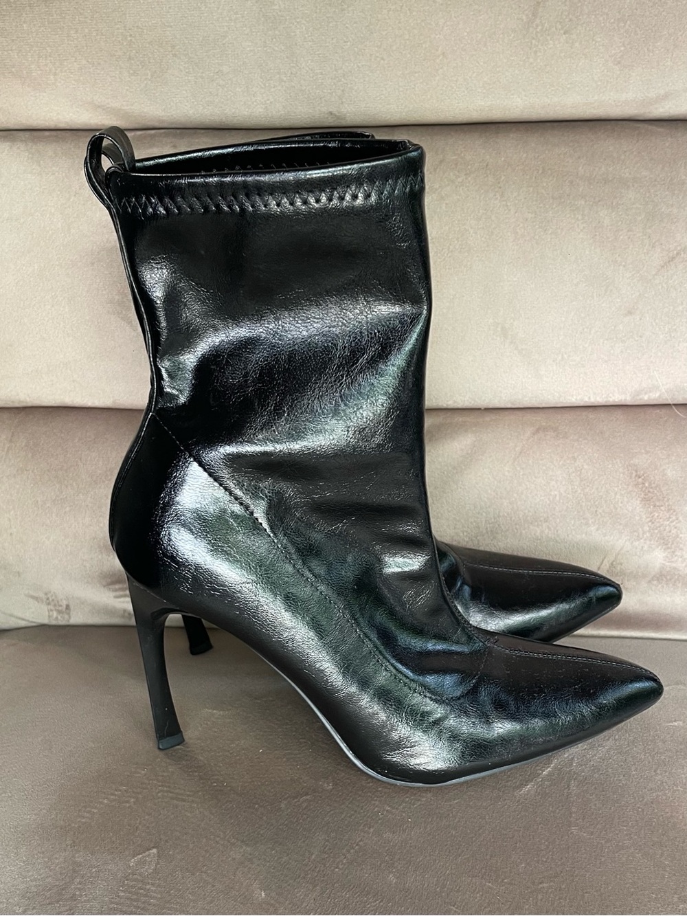 Forever 21 Black Patent Pointed-Toe Stiletto Ankle Boots
